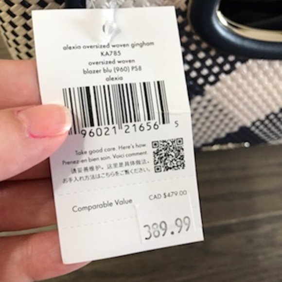 KATE SPADE NWT Gingham Woven Straw Clutch/Crossbody in Navy Blue & Ivory Alexia - Picture 16 of 16